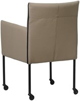 Leren eetkamerstoel More - met wieltjes en armleuning - Toledo Leer Khaki - Poot - Zwart - Skate wiel zwart-3