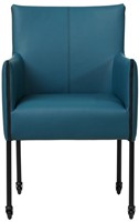 Leren eetkamerstoel More - met wieltjes en armleuning - Toledo Leer Turquoise - Poot - Zwart - Skate wiel zwart-2