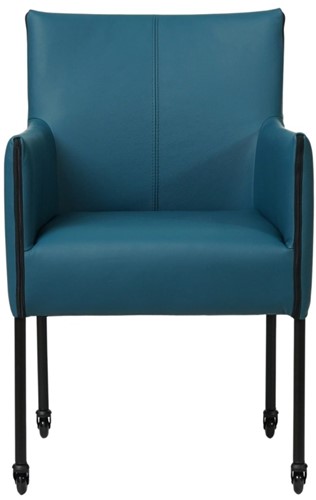 Leren eetkamerstoel More - met wieltjes en armleuning - Hermes Leer Turquoise - Poot - Zwart - Skate wiel zwart-2