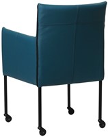 Leren eetkamerstoel More - met wieltjes en armleuning - Hermes Leer Turquoise - Poot - Zwart - Skate wiel zwart-3