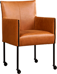 Leren eetkamerstoel More - met wieltjes en armleuning - Vintage Leer Cognac - Poot - Zwart - Skate wiel zwart