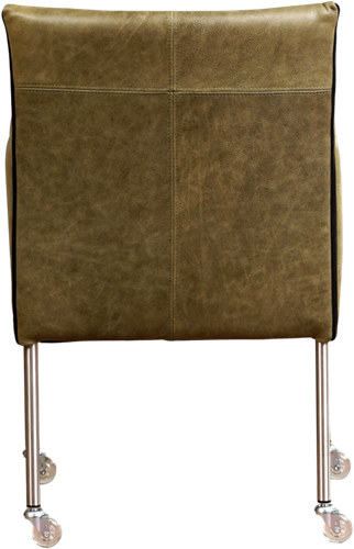 Leren eetkamerstoel More - met wieltjes en armleuning - Vintage Leer Olive - Poot - RVS - Skate wiel transparant-3