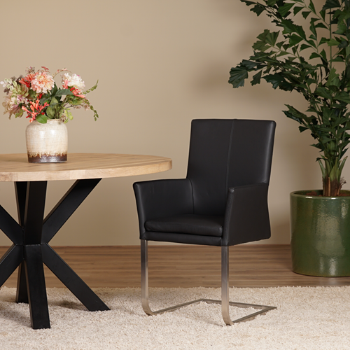 Set van 4 zwarte leren eetkamerstoelen Nina
