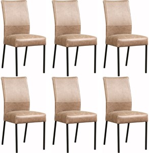 Set van 6 Leren eetkamerstoelen Real