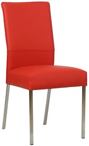 Felrode leren moderne eetkamerstoel Real - poot vierkant rvs - Toledo Leer Ferrari (felrood leer)