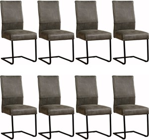 Set van 8 Leren eetkamerstoelen Remix sledepoot vierkant