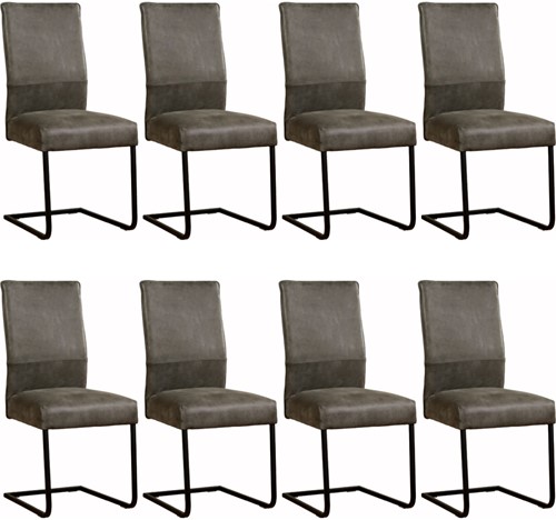 Leren eetkamerstoel Remix sledepoot vierkant - set van 8 stoelen