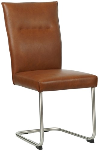 Leren eetkamerstoel Retro sledepoot rond - Granada leer Savannah - RVS