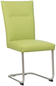 Felgroene leren industriële eetkamerstoel Retro - poot rond rvs - Toledo Leer Lime (felgroen leer)