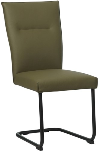 Leren eetkamerstoel Retro sledepoot rond - Toledo leer Olive - Kleur poot, zwart