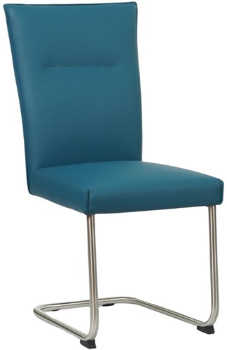 Leren eetkamerstoel Retro sledepoot rond - Toledo Leer Turquoise - RVS