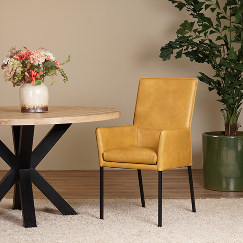 Leren eetkamerstoel Royal - met armleuning - Granada Amber - Kleur poot, zwart