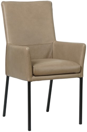Leren eetkamerstoel Royal - met armleuning - Granada leer Taupe - Kleur poot, zwart