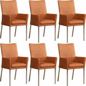 Set van 6 Leren eetkamerstoelen Royal - met armleuning