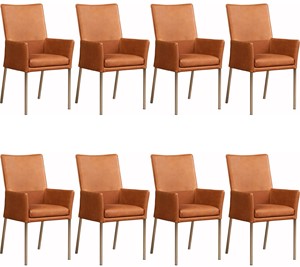Set van 8 Leren eetkamerstoelen Royal - met armleuning
