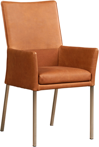 Leren eetkamerstoel Royal - met armleuning - Rancho Leer Cognac - Poot - RVS