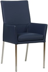 Leren eetkamerstoel Royal - met armleuning - Toledo Leer Kobalt - Poot - RVS