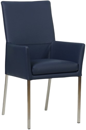 Leren eetkamerstoel Royal - met armleuning - Toledo Leer Kobalt - Poot - RVS