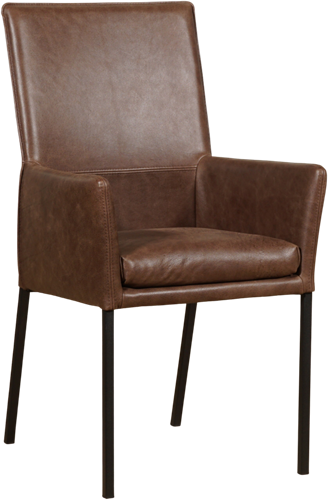 Leren eetkamerstoel Royal - met armleuning - Vintage Leer Brown - Poot - Zwart