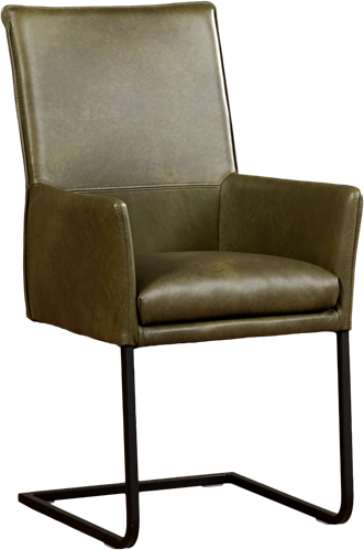 Leren eetkamerstoel Ruler - met armleuning en sledepoot vierkant - Vintage Leer Taupe - Poot - RVS