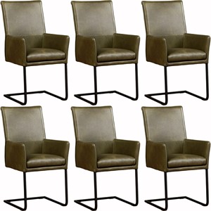 Set van 6 Leren eetkamerstoelen Ruler - met armleuning