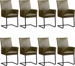 Set van 8 Leren eetkamerstoelen Ruler - met armleuning