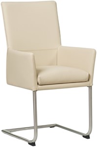 Crème leren industriële eetkamerstoel Rumor - poot rond rvs - Toledo Leer Betulla (crème leer)