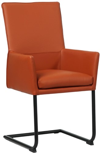 Leren eetkamerstoel Rumor - met armleuning en sledepoot rond - Toledo Cotto (cognac) - Kleur poot, zwart