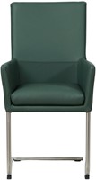 Leren eetkamerstoel Rumor - met armleuning en sledepoot rond - Toledo Forrest (groen) - Kleur poot, RVS-2
