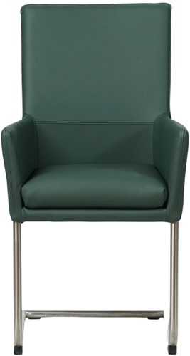 Leren eetkamerstoel Rumor - met armleuning en sledepoot rond - Toledo Forrest (groen) - Kleur poot, RVS-2