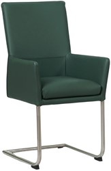 Leren eetkamerstoel Rumor - met armleuning en sledepoot rond - Toledo Forrest (groen) - Kleur poot, RVS