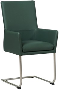 Groene leren industriële eetkamerstoel Rumor - poot rond rvs - Toledo Leer Forrest (groen leer)
