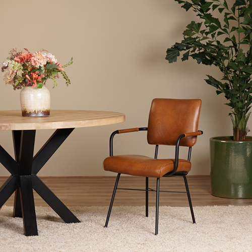 Leren eetkamerstoel Solid - Met armleuning - Granada leer Savannah
