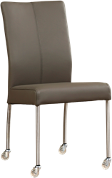Leren eetkamerstoel Comfort - met wieltjes en zonder armleuning - Toledo Leer Moss - Poot - Rond - RVS - Skate wiel transparant