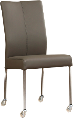 Leren eetkamerstoel Comfort - met wieltjes en zonder armleuning - Toledo Leer Moss - Poot - Rond - RVS - Skate wiel transparant