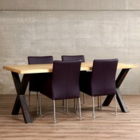 Set van 4 leren eetkamerstoelen - met wieltjes en armleuning - paars leer
