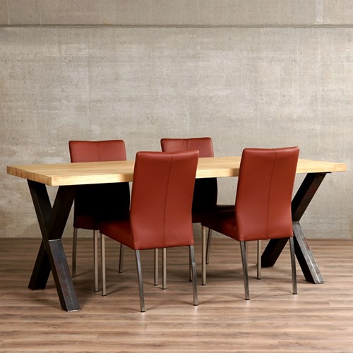 Set van 4 leren eetkamerstoelen - bruin leer