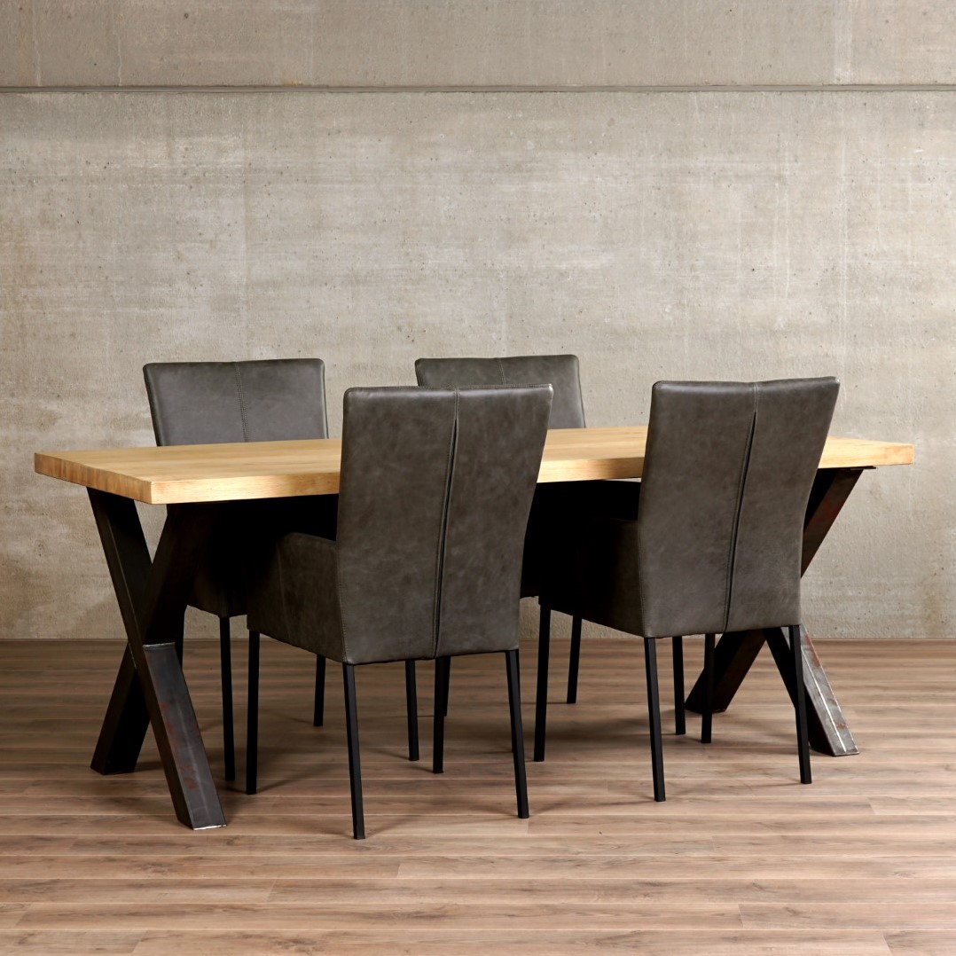 Ontoegankelijk Mantel Blazen Set van 4 leren eetkamerstoelen - grijs leer ShopX
