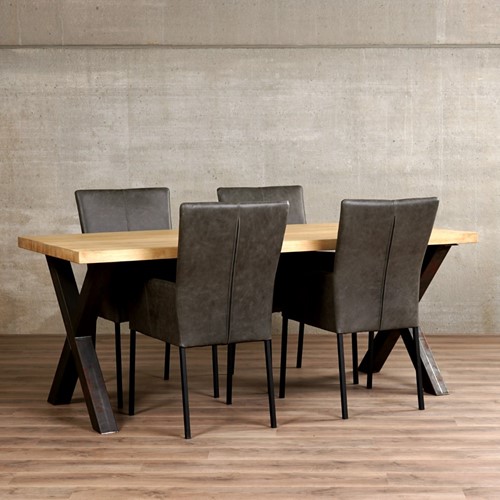 Set van 4 leren eetkamerstoelen - grijs leer