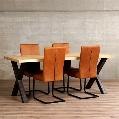 Set van 4 leren eetkamerstoelen - met sledepoot - bruin leer