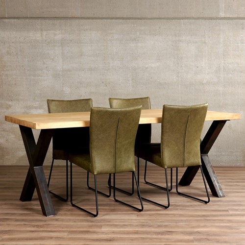 Set van 4 leren eetkamerstoelen - met designpoot - groen leer