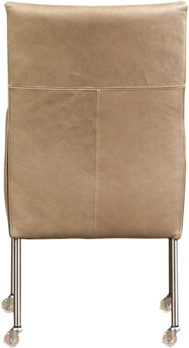 Leren eetkamerstoel Spark - met wieltjes en armleuning - Rancho Leer Stone - Poot - RVS - Skate wiel transparant-3