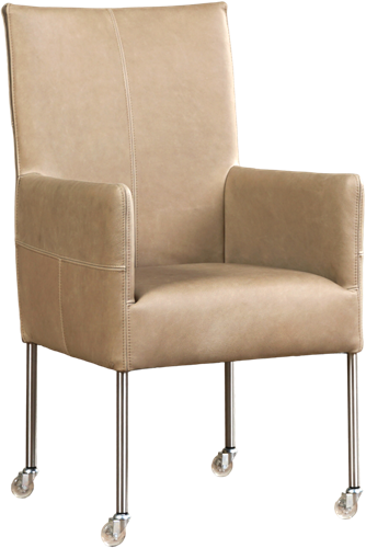 Leren eetkamerstoel Spark - met wieltjes en armleuning - Granada leer Black - Kleur poot, RVS - Skate wiel transparant