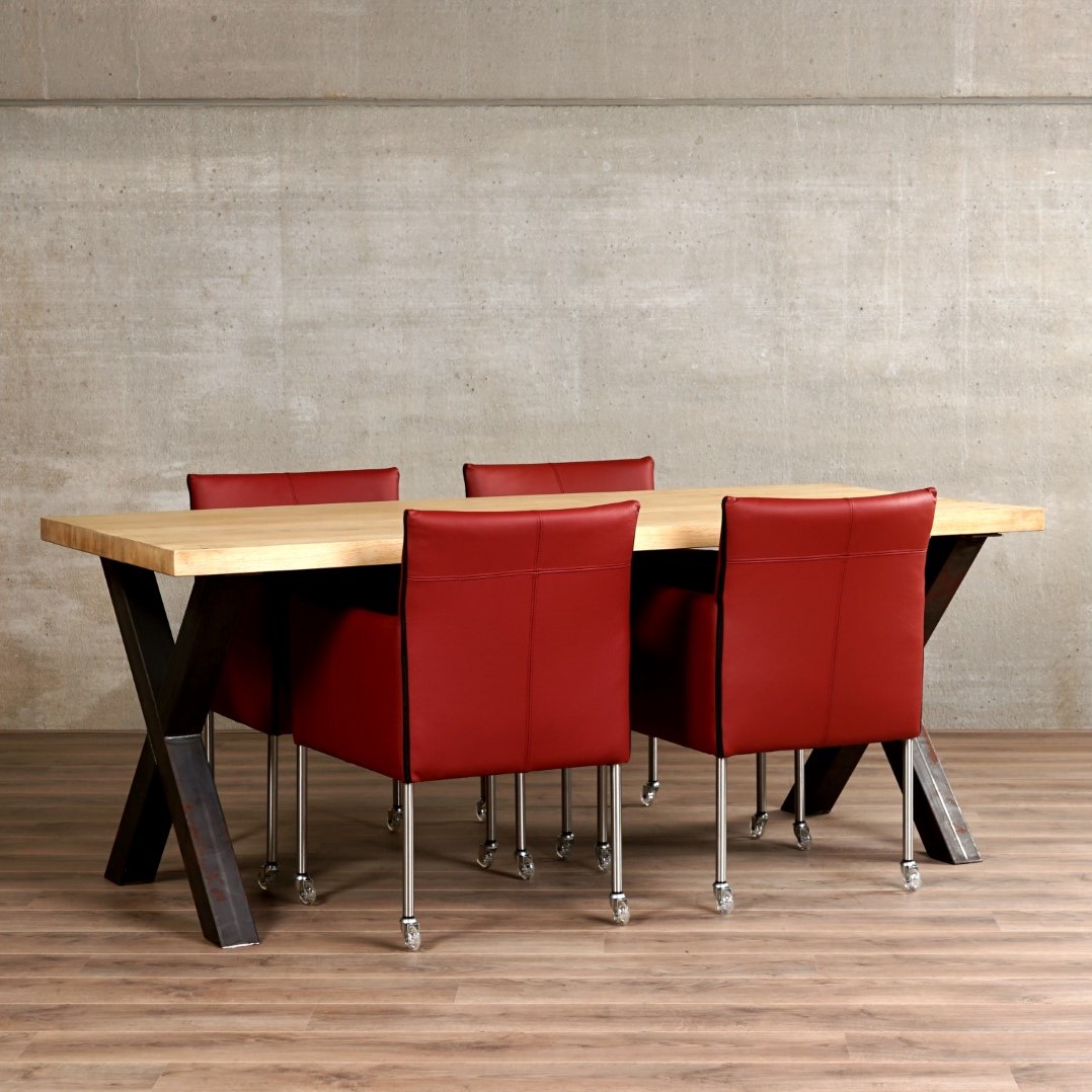 samenvoegen Vergissing Hangen Set van 4 leren kuip eetkamerstoelen - met wieltjes - rood leer ShopX