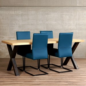 Leren eetkamerstoel remix, turquoise leer, turquoise keukenstoelen