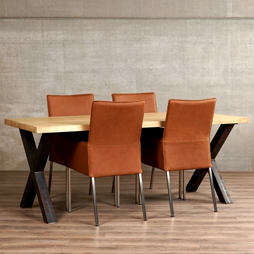 Set van 4 leren eetkamerstoelen - bruin leer