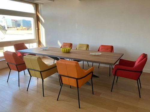 Set van 8 leren eetkamerstoelen - verschillende kleuren leer