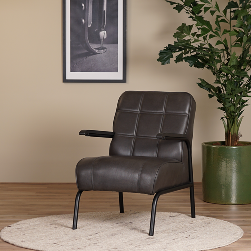 Donkergrijze leren fauteuil Ahead - Granada leer Graphite