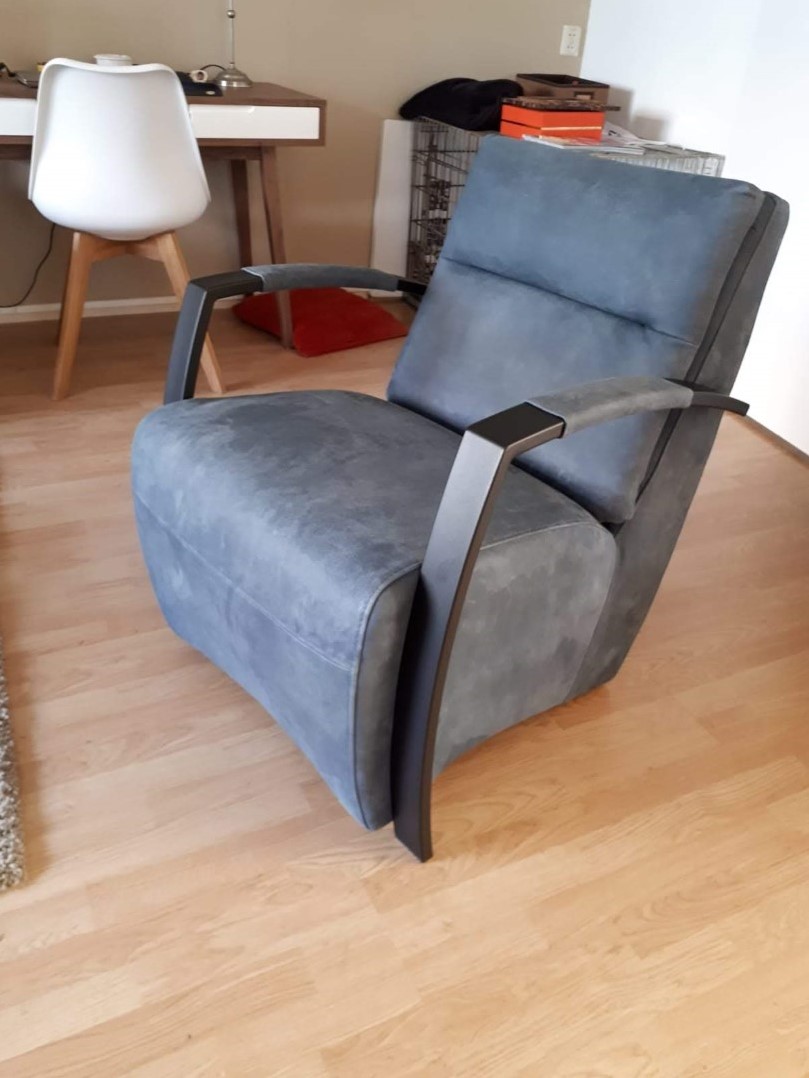 Leren fauteuil met stalen - blauw leer ShopX