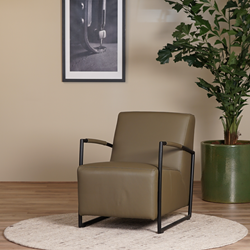 Groene leren industriële fauteuil Creative - Toledo leer Olive - Frame zwart